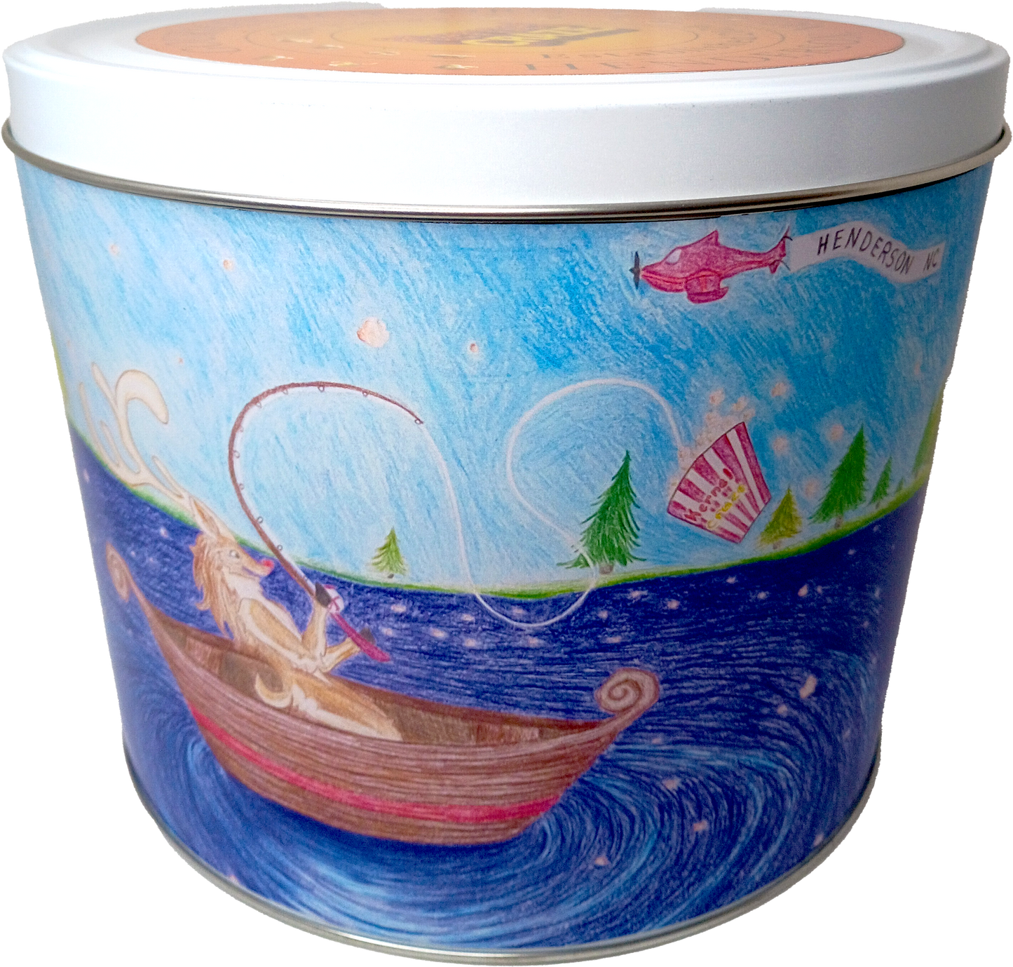 2 Gallon Popcorn Tin - Reindeer Fishing
