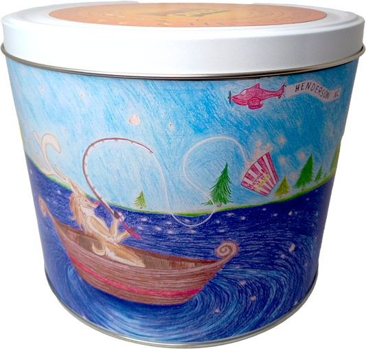 2 Gallon Popcorn Tin - Reindeer Fishing